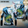 Maxcorners Fishing Blue Splash Graphic Design Sun Protection Personalized Name, Team Name Long Sleeve Shirt