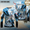 Maxcorners Fishing Blue Splash Graphic Design Sun Protection Personalized Name, Team Name Long Sleeve Shirt
