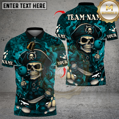 Maxcorners Bowling Pirate Captain Skeleton Multicolor Customized Name, Team Name 3D Shirts