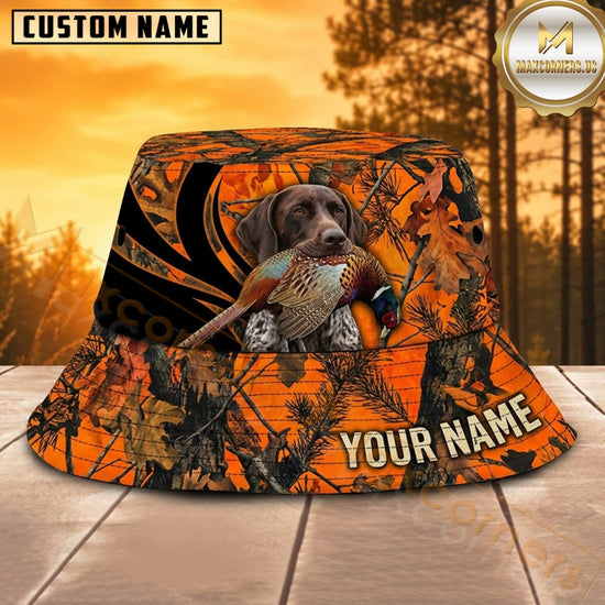 Maxcorners Labrador Hunting Blaze Orange Forest Personalized Name 3D Bucket Hat