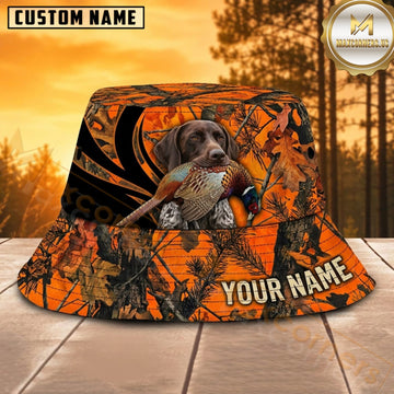 Maxcorners Labrador Hunting Blaze Orange Forest Personalized Name 3D Bucket Hat