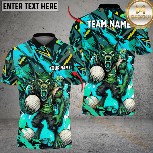 Maxcorners Golf Angry Wolf Chaos Graphic Design Personalized Name, Team Name 3D Shirt (4 Colors)