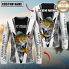 Maxcorners Fishing Black White Hexagon Hoodie Design Sun Protection Personalized Name, Team Name Long Sleeve Hooded