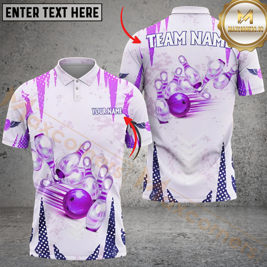 Maxcorners Bowling Storm Multicolor Personalized Name, Team Name 3D Shirt