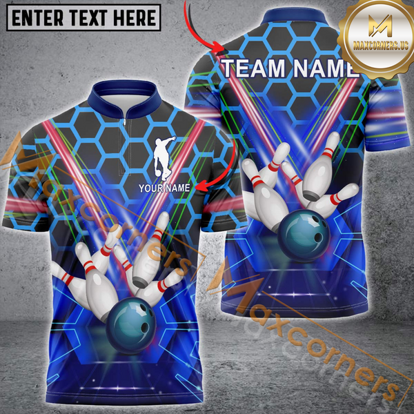 Maxcorners Ball And Pins Hexagon Pattern Bowling Team Jersey Multicolor Options Personalized Name, Team Name 3D Shirt