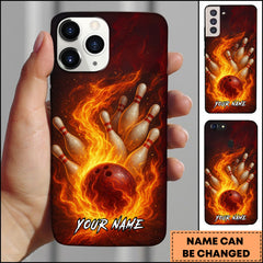 Maxcorners Bowling Flaming Bowling Ball Striking Pins Fire Effect Personalized Name Phone Case