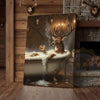 Maxcorners Deer Gentleman Sitting by Fireplace Wrapped Canvas