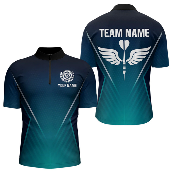 Maxcorners Men's Custom Darts Shirt - Crimson Wings Dart Arrrow With Gradient Blue Pattern LM2404