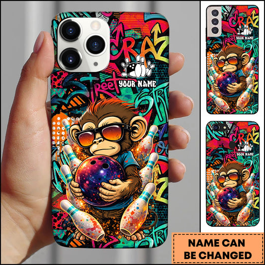 Maxcorners Bowling Graffiti Monkey With Galaxy Ball Personalized Name 3D Phone Case