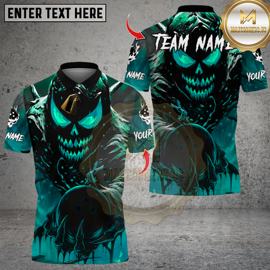 Maxcorners Bowling Evil Pumpkin Demon Multicolor Customized Name, Team Name 3D Shirts