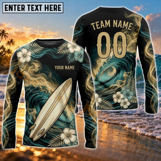 Maxcorners Surf Deep Sea Wave Adventure Art Customized Name, Number, Team Name 3D Long Sleeve Shirts