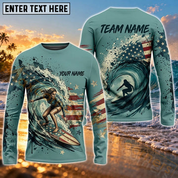 Maxcorners Surfing Deep Sea Art Customized Name, Team Name 3D Long Sleeve Shirt