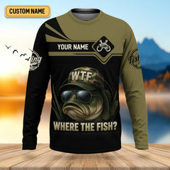 Maxcorners WTF Where The Fish Camo Bass Fishing Shirt, Funny Fishing Shirt, SPF Shirt For Men, Men's Fishing Shirt