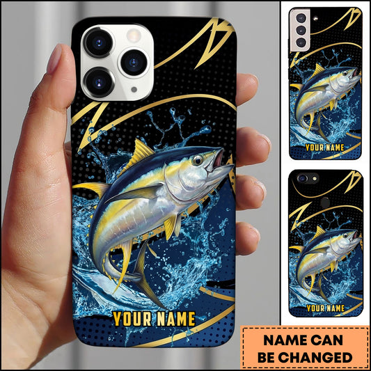 Maxcorners Tuna Fishing Phone Case Dynamic Water Splash Black Gold Line Personalized Name Phone Case