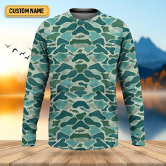 Maxcorners Green Camo Performance Fishing Shirts, SPF Shirt For Men, Hooded Fishing Shirt, Fishing Shirts For Men