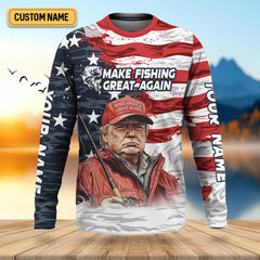 Maxcorners Make Fishing Great Again Patriotic Fishing Shirt, American Flag Fishing Shirt, Fishing Shirts For Men