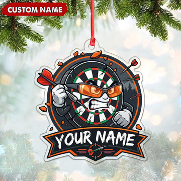 Maxcorners Darts Lover Fierce Target Board Character, Crossed Darts, Crest Frame Personalized Name Ornament 2D Flat