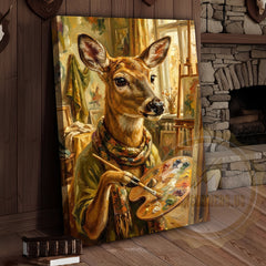 Maxcorners Whimsical Deer Artist Canvas - Anthropomorphic Wildlife Painter Print