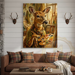 Maxcorners Whimsical Deer Artist Canvas - Anthropomorphic Wildlife Painter Print