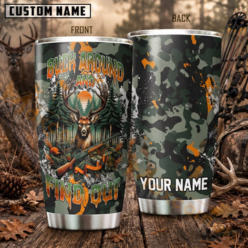 Maxcorners Hunting Deer Skull Green Orange Woodland Personalized Name 3D Tumbler