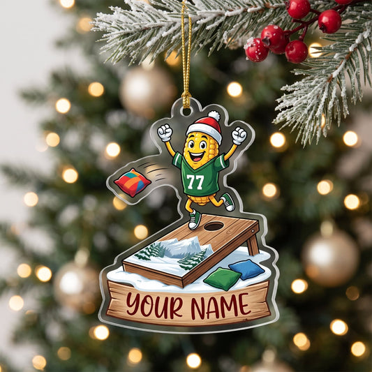 Maxcorners Cornhole Green Jersey Player Design Customized Name 3D Keychain And Ornament