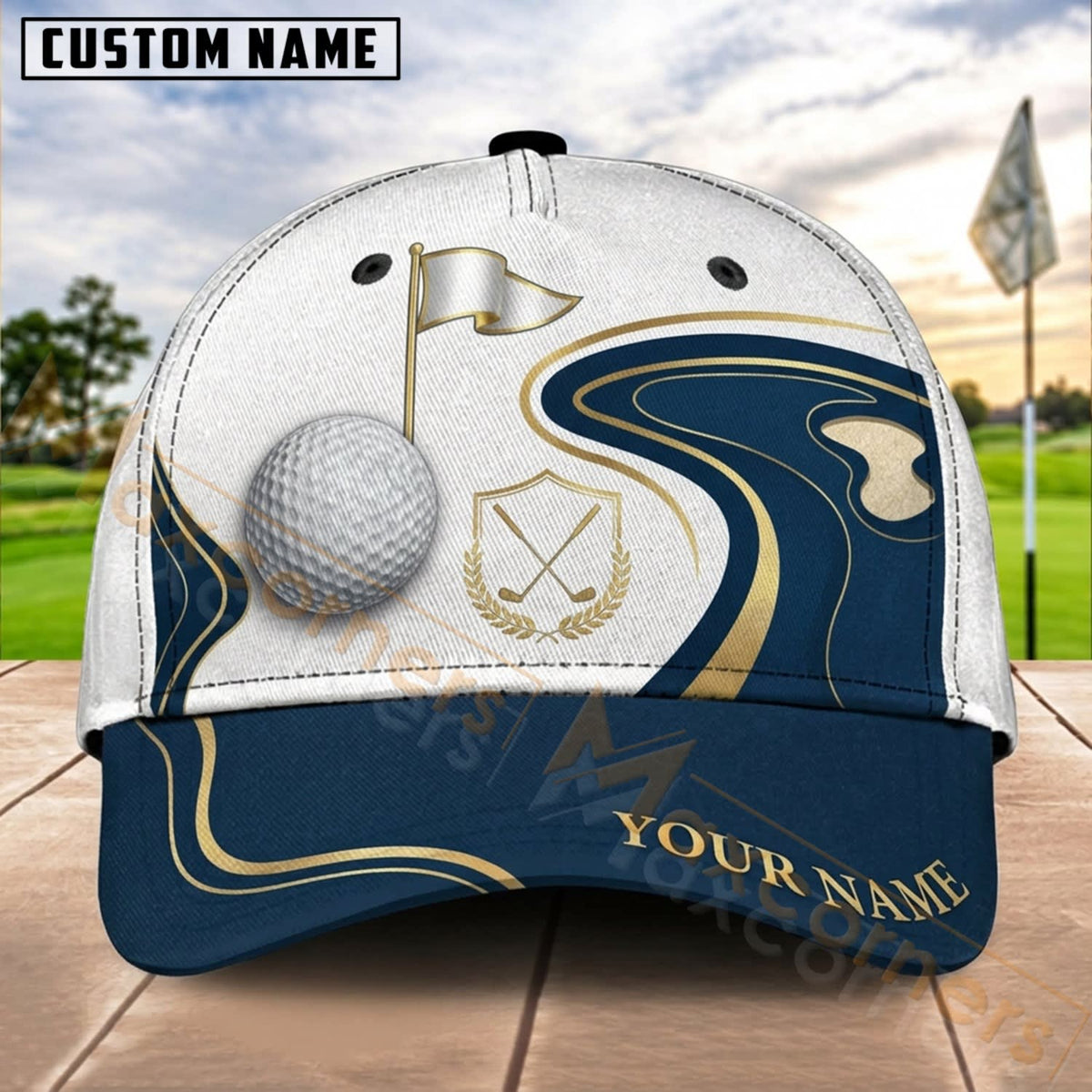 Maxcorners Golf Ball Tee Luxury Wave Personalized Name 3D Cap
