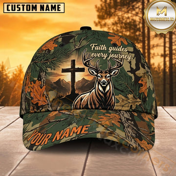 Maxcorners Deer Hunting Whitetail Buck Rustic Cross Faith Quote Autumn Camo Customized Name 3D Cap