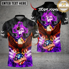 Maxcorners Bowling & Pins Flame Eagle American Cross God Customized Name, Team Name 3D Shirt (4 Colors)