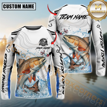 Maxcorners Redfish Fishing White Black Curve Pattern Design Custom Name & Team Name 3D Shirts