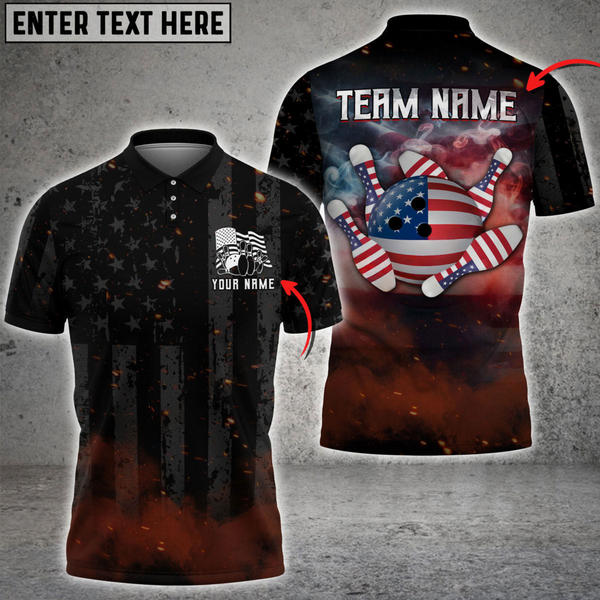 Maxcorners American Flag Retro Smoke Bowling Jersey Personalized Name, Team Name 3D Shirt