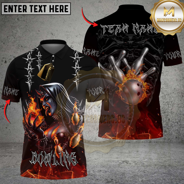 Maxcorners Bowling Flaming Nun Skull Multicolor Customized Name, Team Name 3D Shirts