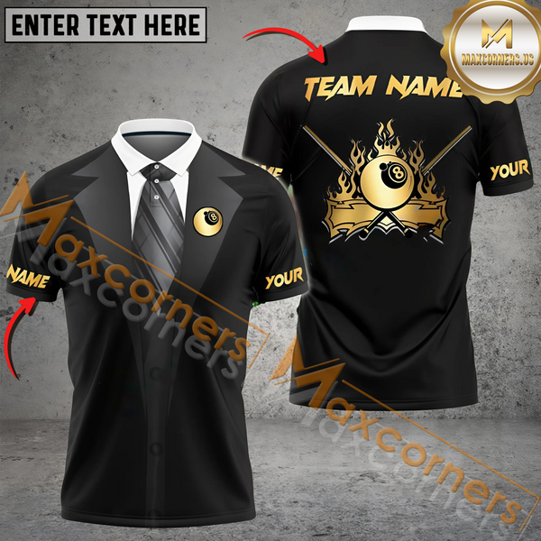 Maxcorners Ball 8 Gentleman Billiard Jersey Multicolor Options Personalized Name, Team Name 3D Polo Shirt (4 Colors)