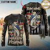 Fishing American Flag Camo Cross Gear  Pattern Sun Protection Personalized Name, Team Name Long Sleeve Shirt