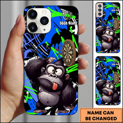 Maxcorners Darts Phonecase Gorilla Character Dartboard Blue Green Graffiti Personalized Name 3D Phone Case