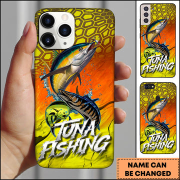 Maxcorners Tuna Fishing Honeycomb Orange Yellow Personalized Name 3D Phone Case