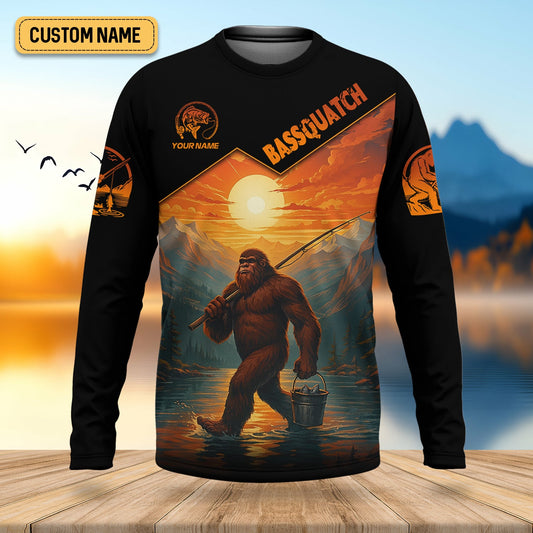 Maxcorners Bassquatch Bigfoot Fishing SPF Long Sleeve Shirts, Fishing Shirts For Men, Funny Fishing Shirt, Fisherman Gift