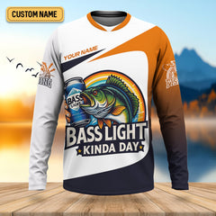 Maxcorners Basslight Kinda Day Fish And Beer Funny Fishing Shirt, SPF Shirt For Men, Gift For Fisherman, Bass Fishing
