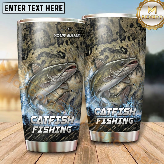 Maxcorners Fishing Tumbler Olive Stone Watercolor Design Personalized Name Tumbler (13 Species)