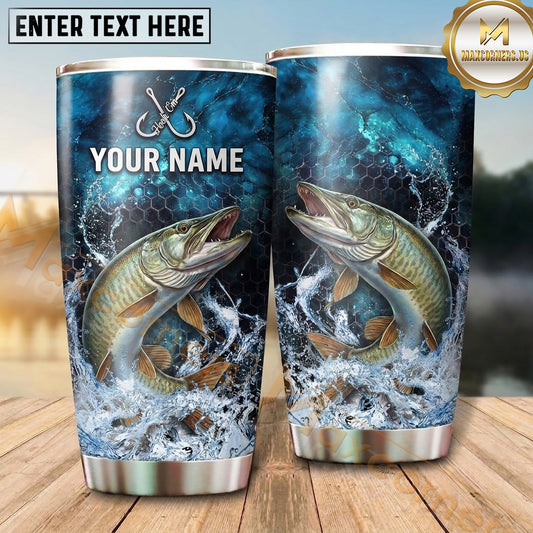 Maxcorners Fishing Tumbler Blue Cosmic Hook Splash Design Personalized Name Tumbler (13 Species)