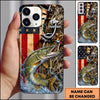 Maxcorners Rustic American Flag Woodland Personalized Name Phone Case (13 Fish Species)
