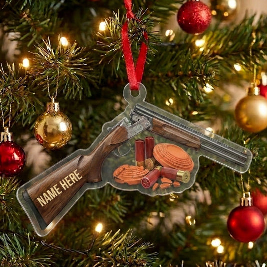Maxcorners Personalized Trap Shooting Shotgun Clay Target Shell Custom Name Acrylic Christmas Ornament And Keychain Custom Gift For Hunters 2D Flat