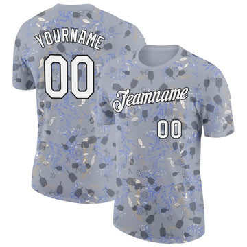 Maxcorners Pickleball Paddle Ball Blue Grey Botanical Foliage Pattern Personalized Name 3D Unisex Shirt