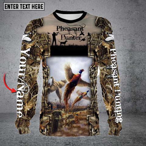 Maxcorners Personalized Name Pheasant Hunting Long Sleeve Shirt