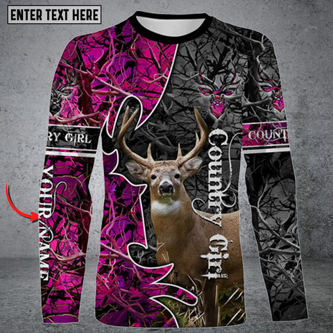 Maxcorners Personalized Name Country Girl Hunting Camo Long Sleeve Shirt