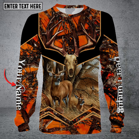 Maxcorners Personalized Name Orange Deer Hunting Long Sleeve Shirt