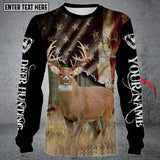 Maxcorners Personalized Name Deer Hunting Camo US Flag Long Sleeve Shirt