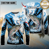 Maxcorners Fishing Blue Splash Graphic Design Sun Protection Personalized Name, Team Name Long Sleeve Shirt