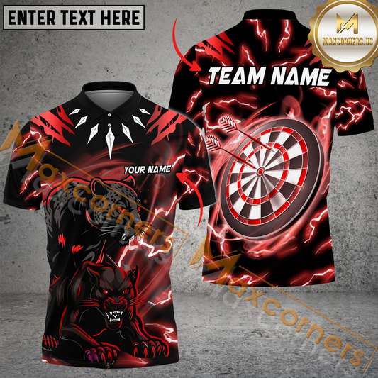 Maxcorners Darts Thunder Panther Dartboard MutilColor Option Customized Name, Team Name 3D Polo Shirt