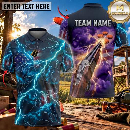 Maxcorners Clay Shooting Lightning Storm Shotgun Multicolor Customized Name Team Name 3D Shirts (4 Colors)