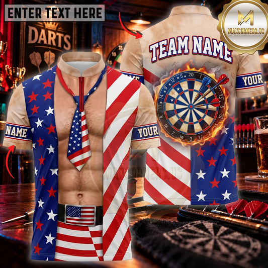 Maxcorners Darts American Flag Patriotic Suit Classic Dartboard Personalized Name 3D Unisex Shirt